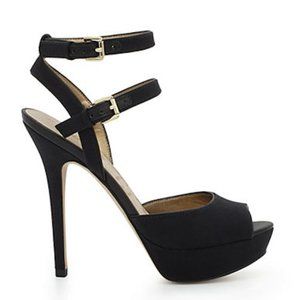 Sam Edelman "Nadine" Black Suede Stiletto Heels Platform Peep Toe Sandals 8